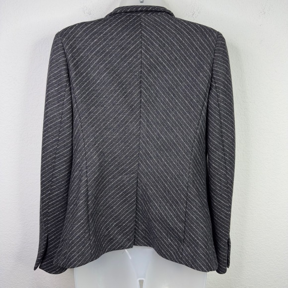 MM.LaFleur Blazer Women 0 Gray Wool Blend Pinstripe Open Front Career Minimalist - Picture 2 of 9